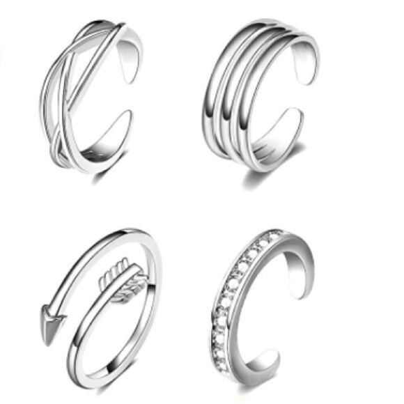 Silver Adjustable Boho Open Toe Rings - Set of 20 - Picture 4 of 11